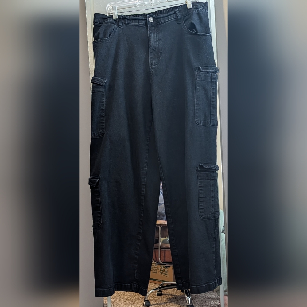 High-Rise Black Cargo Jumpsuit Pants for Women